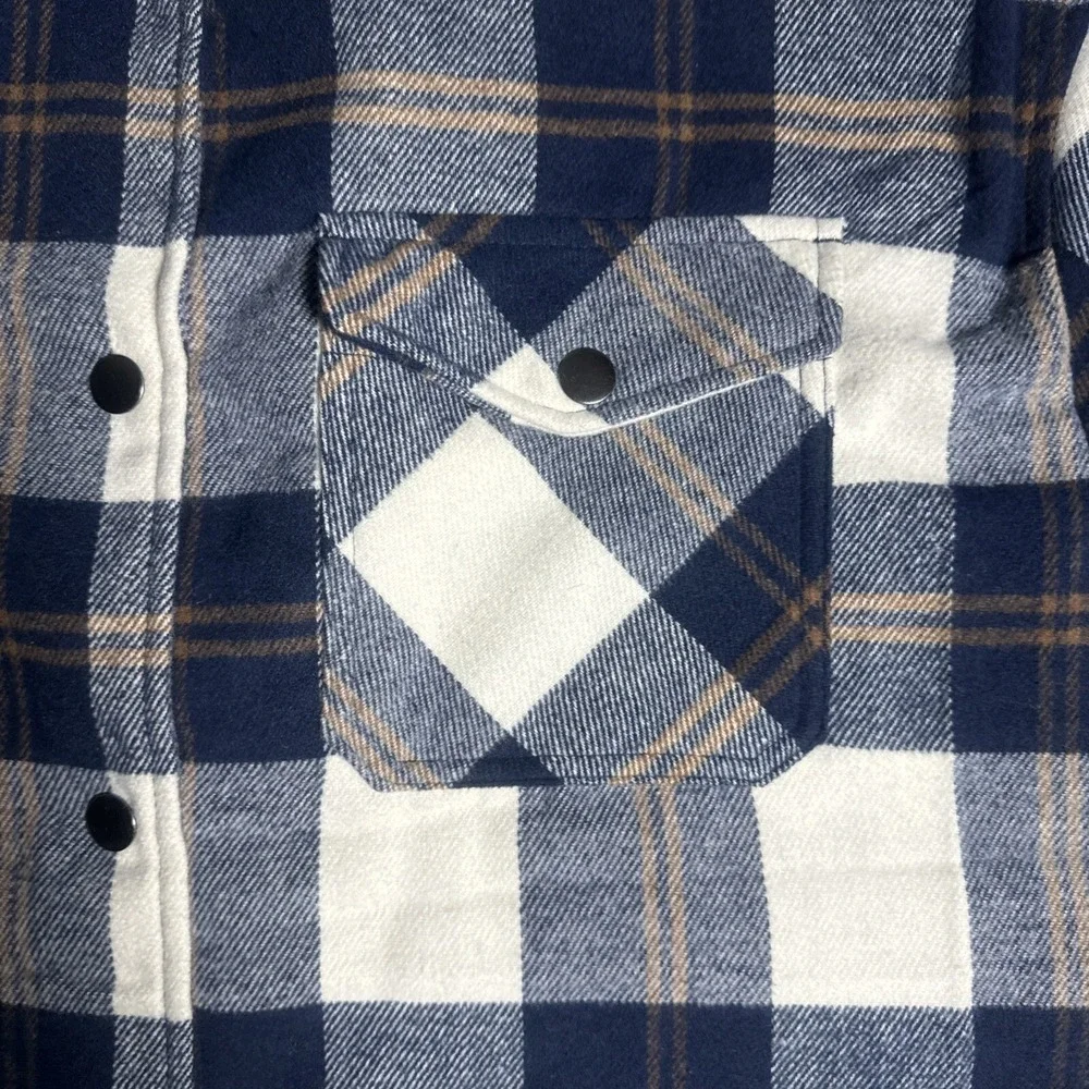 HFX Womens Navy Blue Plaid Flannel Snap‎ Front Shacket Jacket XL
